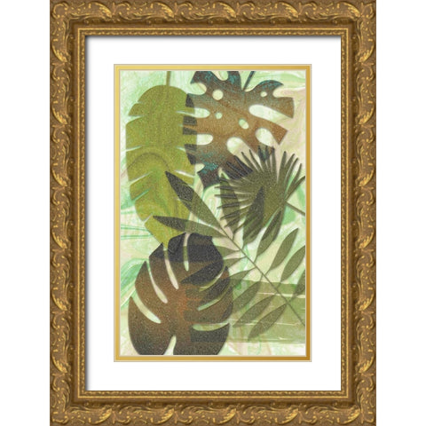 Green Sparkly Tropics Gold Ornate Wood Framed Art Print with Double Matting by Aesthete