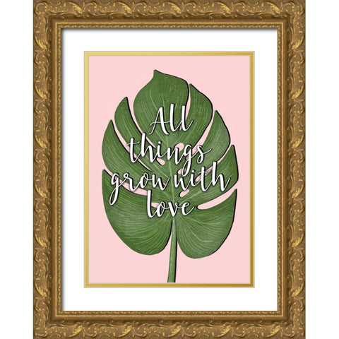 Tropical Leaf Grow Quote Gold Ornate Wood Framed Art Print with Double Matting by Aesthete