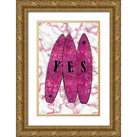 Yes Surf Pink Gold Ornate Wood Framed Art Print with Double Matting by Aesthete