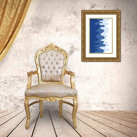 Blue Abstract Waves Gold Ornate Wood Framed Art Print with Double Matting by Aesthete