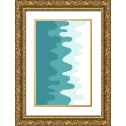 Green Abstract Waves Gold Ornate Wood Framed Art Print with Double Matting by Aesthete