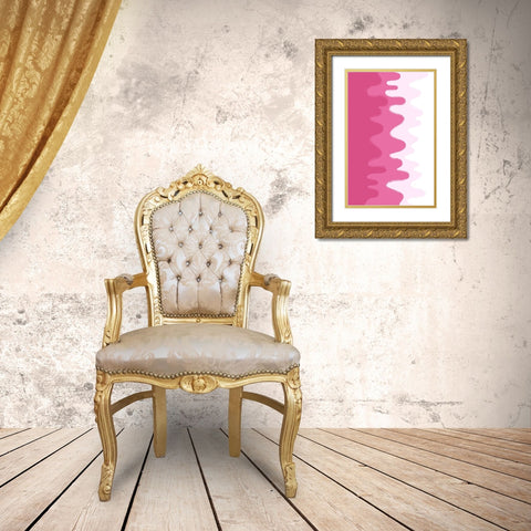 PinkAbstract Waves Gold Ornate Wood Framed Art Print with Double Matting by Aesthete