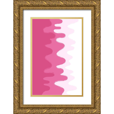 PinkAbstract Waves Gold Ornate Wood Framed Art Print with Double Matting by Aesthete