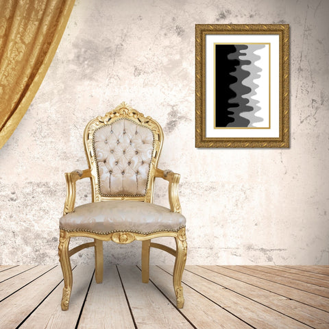 Black Abstract Waves Gold Ornate Wood Framed Art Print with Double Matting by Aesthete