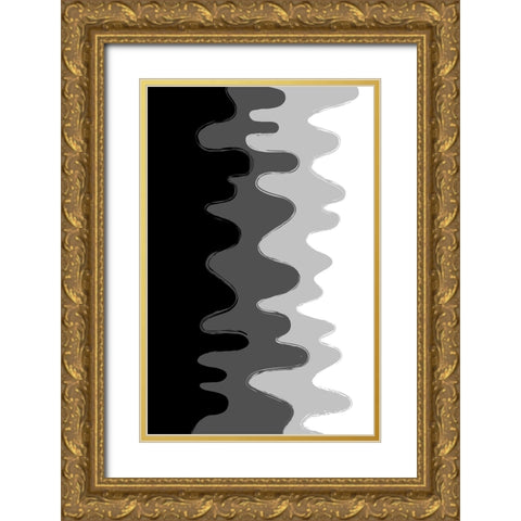 Black Abstract Waves Gold Ornate Wood Framed Art Print with Double Matting by Aesthete