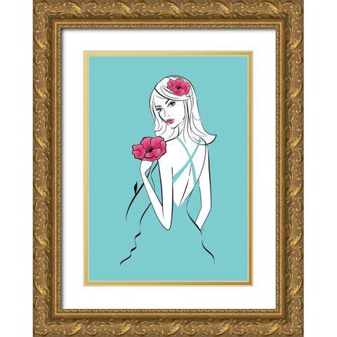 Popply Lady Gold Ornate Wood Framed Art Print with Double Matting by Aesthete