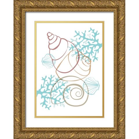 Turquise  Sea Life Gold Ornate Wood Framed Art Print with Double Matting by Aesthete