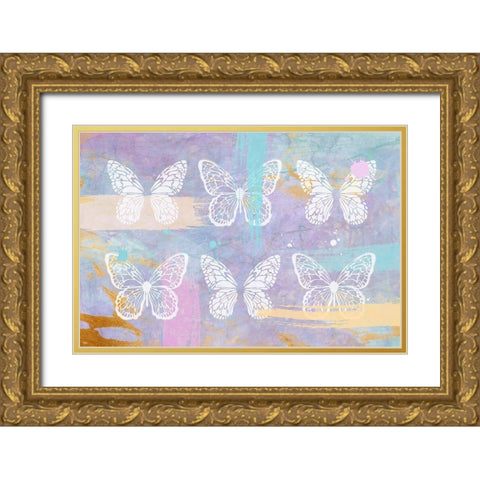 Purple Butterflies Gold Ornate Wood Framed Art Print with Double Matting by Aesthete