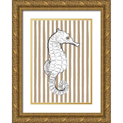 Brown Striped Sea Horse Gold Ornate Wood Framed Art Print with Double Matting by Aesthete