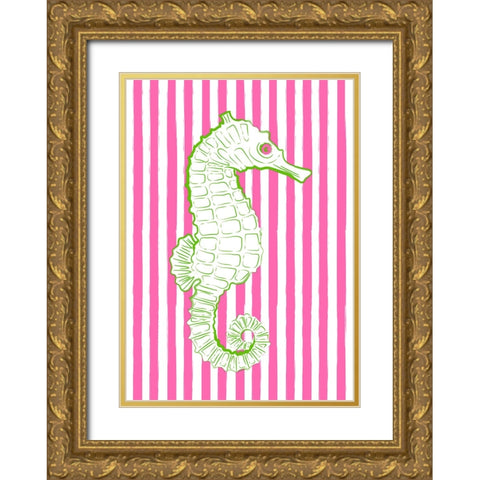 Pink Striped Sea Horse Gold Ornate Wood Framed Art Print with Double Matting by Aesthete