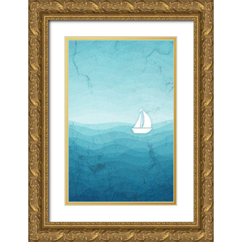 Sea Storm Blue Gold Ornate Wood Framed Art Print with Double Matting by Aesthete