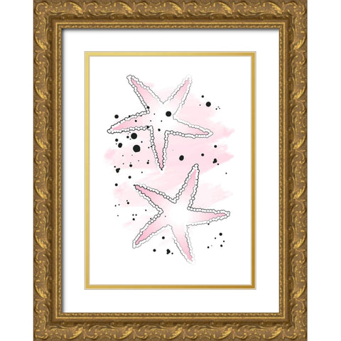 Pink Sea Stars Gold Ornate Wood Framed Art Print with Double Matting by Aesthete