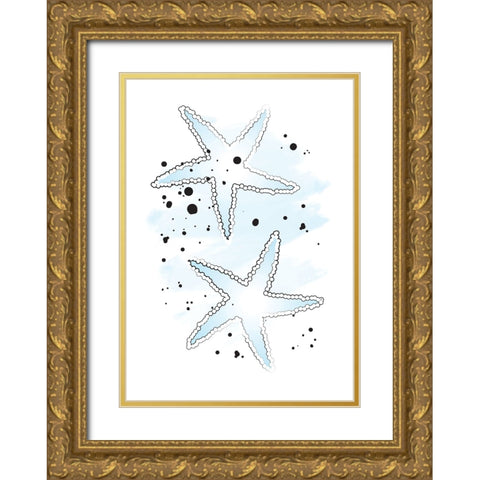 Blue Sea Stars Gold Ornate Wood Framed Art Print with Double Matting by Aesthete