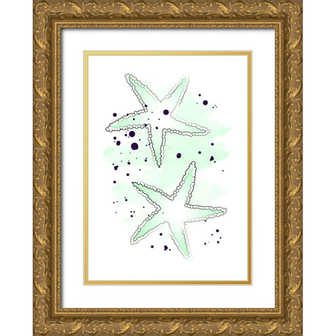 Green Sea Stars Gold Ornate Wood Framed Art Print with Double Matting by Aesthete