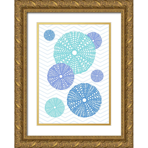 Blue Urchins Gold Ornate Wood Framed Art Print with Double Matting by Aesthete