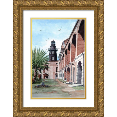 Ft. Jefferson Lighthouse Gold Ornate Wood Framed Art Print with Double Matting by Rizzo, Gene