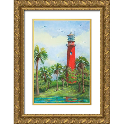 Jupiter Lighthouse-New - Fl. Gold Ornate Wood Framed Art Print with Double Matting by Rizzo, Gene