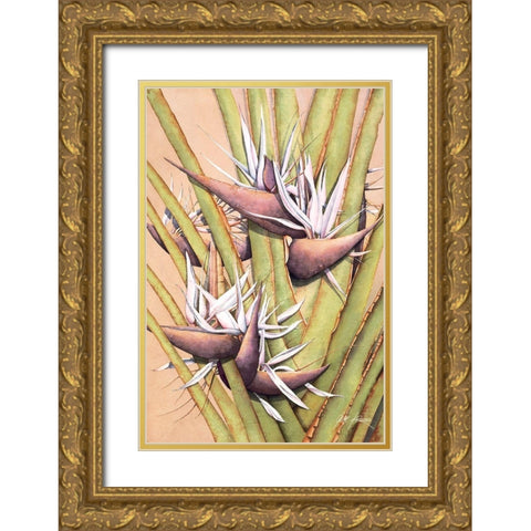 White Bird Of Paradise Gold Ornate Wood Framed Art Print with Double Matting by Rizzo, Gene