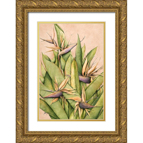 Yellow Bird Of Paradise Gold Ornate Wood Framed Art Print with Double Matting by Rizzo, Gene