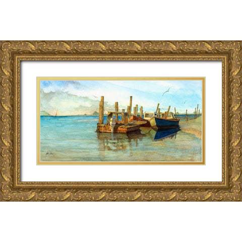 The Red Boat Gold Ornate Wood Framed Art Print with Double Matting by Rizzo, Gene