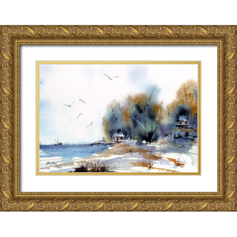 Coastal Gold Ornate Wood Framed Art Print with Double Matting by Rizzo, Gene