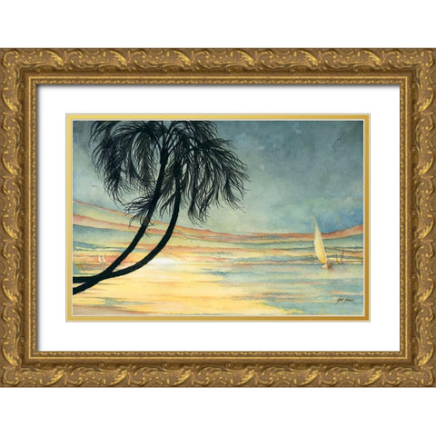 Sunset Sailing Gold Ornate Wood Framed Art Print with Double Matting by Rizzo, Gene