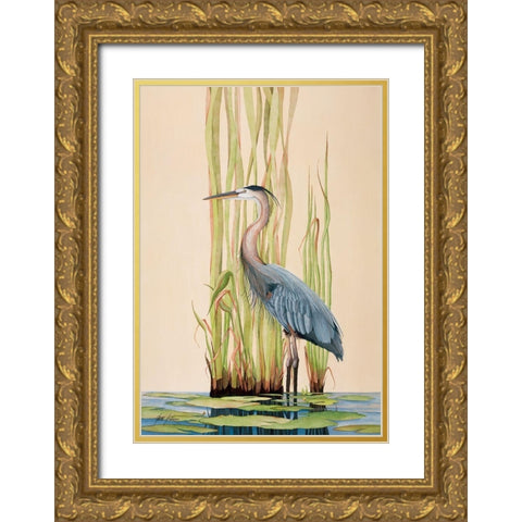 Great Blue Heron Gold Ornate Wood Framed Art Print with Double Matting by Rizzo, Gene