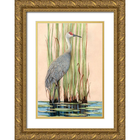 Sandhill Crane Gold Ornate Wood Framed Art Print with Double Matting by Rizzo, Gene