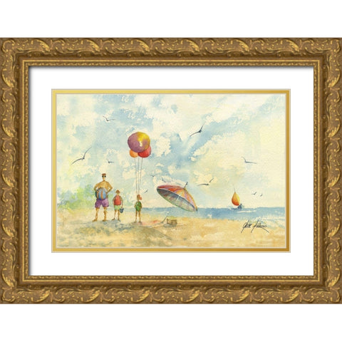 Beach Peope Gold Ornate Wood Framed Art Print with Double Matting by Rizzo, Gene