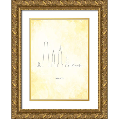 New York Skyline Gold Ornate Wood Framed Art Print with Double Matting by Hollie, Jasmine
