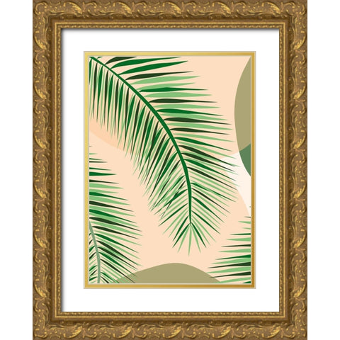 Palm Leaf Gold Ornate Wood Framed Art Print with Double Matting by Hollie, Jasmine