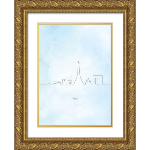 Paris Skyline Gold Ornate Wood Framed Art Print with Double Matting by Hollie, Jasmine