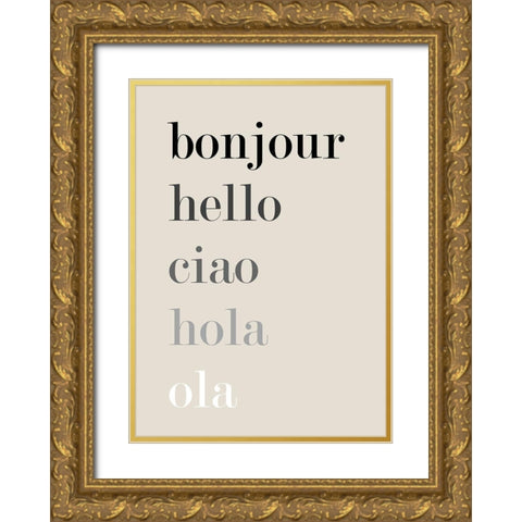 Bonjour-Hello Gold Ornate Wood Framed Art Print with Double Matting by Mi, Suki