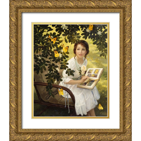 Butterflies Gold Ornate Wood Framed Art Print with Double Matting by Murray, Alan