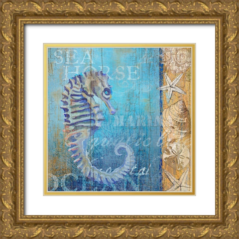 Sea Horse and Sea Gold Ornate Wood Framed Art Print with Double Matting by Art Licensing Studio