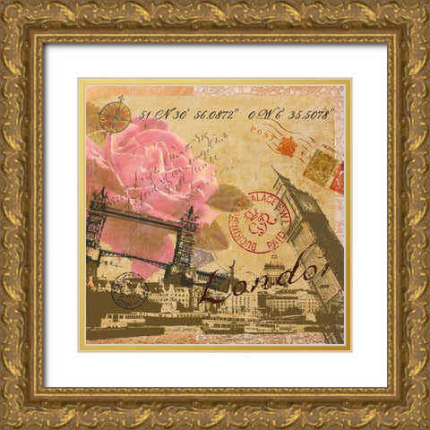 Latitude and Longitude Travel to London Gold Ornate Wood Framed Art Print with Double Matting by Art Licensing Studio