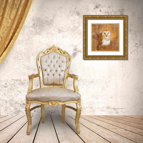 Owl in the wood Gold Ornate Wood Framed Art Print with Double Matting by Art Licensing Studio
