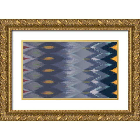 Windy Rug Pattern in Blues Gold Ornate Wood Framed Art Print with Double Matting by Art Licensing Studio