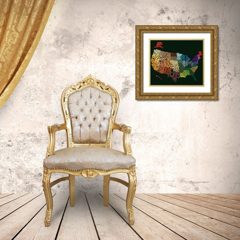 States of text Gold Ornate Wood Framed Art Print with Double Matting by Art Licensing Studio