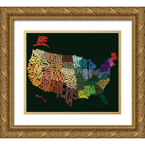 States of text Gold Ornate Wood Framed Art Print with Double Matting by Art Licensing Studio