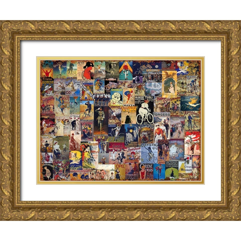 World Bicycle Tour Collage Gold Ornate Wood Framed Art Print with Double Matting by Art Licensing Studio