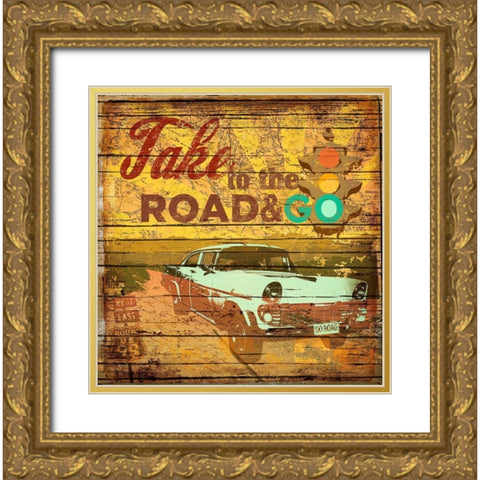 Take to the Road Gold Ornate Wood Framed Art Print with Double Matting by Art Licensing Studio