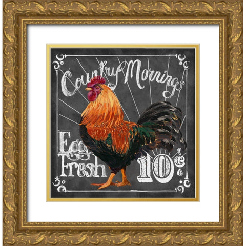 Rooster on Chalkboard I Gold Ornate Wood Framed Art Print with Double Matting by Art Licensing Studio