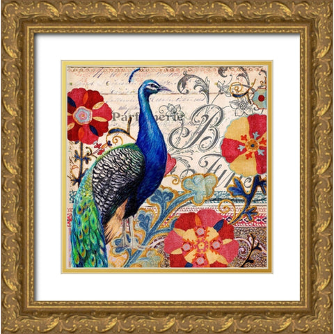 Peacock Decore I Gold Ornate Wood Framed Art Print with Double Matting by Art Licensing Studio