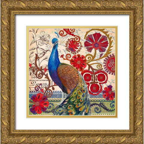 Peacock Decore II Gold Ornate Wood Framed Art Print with Double Matting by Art Licensing Studio