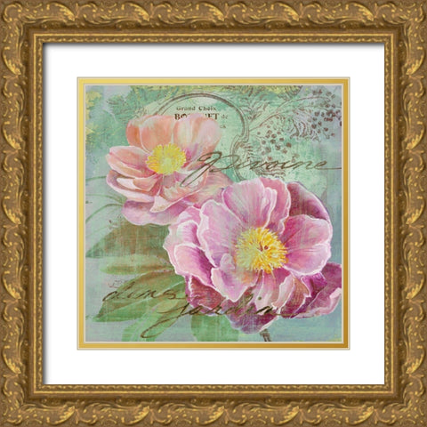Peony Garden I Gold Ornate Wood Framed Art Print with Double Matting by Art Licensing Studio