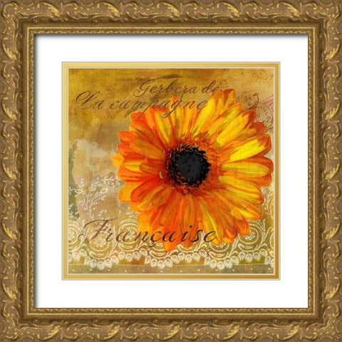 Gerbera Francaise Gold Ornate Wood Framed Art Print with Double Matting by Art Licensing Studio