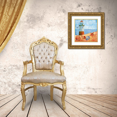 Ocean Breeze Lighthouse Gold Ornate Wood Framed Art Print with Double Matting by Art Licensing Studio