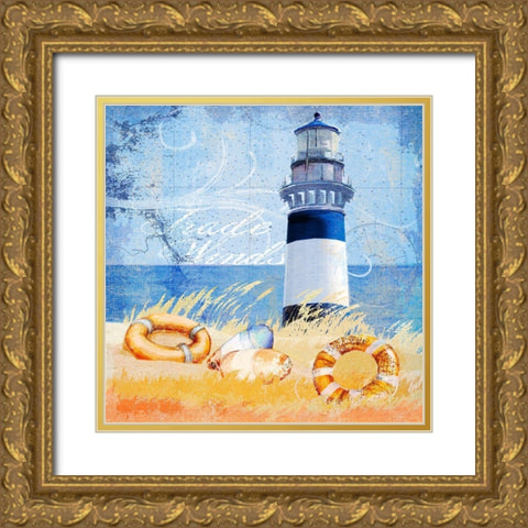 Trade Winds Lighthouse Gold Ornate Wood Framed Art Print with Double Matting by Art Licensing Studio