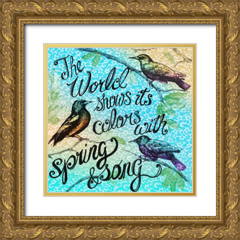 Birdie Words 1 Gold Ornate Wood Framed Art Print with Double Matting by Art Licensing Studio